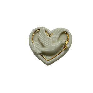 Lenox Peace Dove Porcelain Heart Cream Gold Noah's Ark Ceramic Brooch Pin Women
